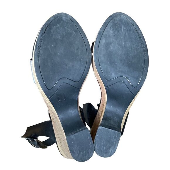 Franco Sarto Gardenia Size 10 M Black and Pewter Cork‎ Wedge Heel Sandals Shoes - Picture 3 of 11
